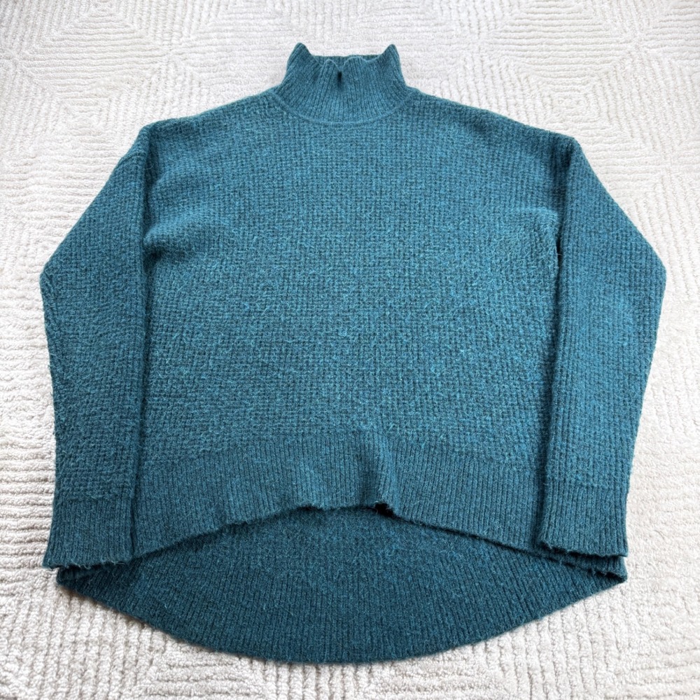 Madewell Mock Neck Sweater Women's M Teal Green Merino Alpaca Blend Minimalist